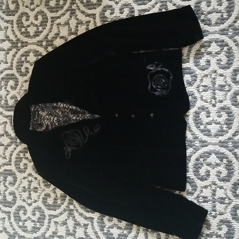 (16) Lynn Ritchie ❤Black Velvet Blazer❤Rose Ribbon Details ❤ Night Out Office